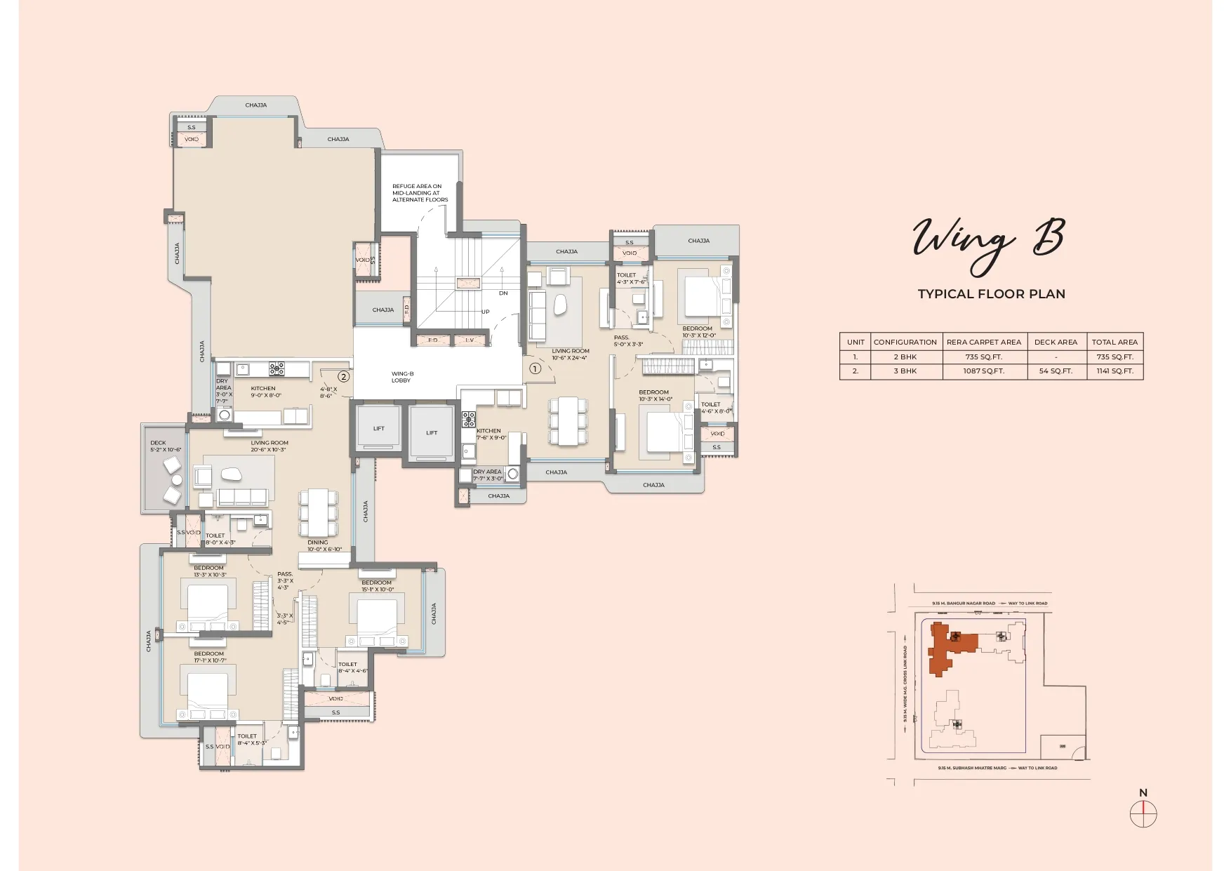 Arkade Evoke Wing B 2 BHK and 3 BHK typical floor plan