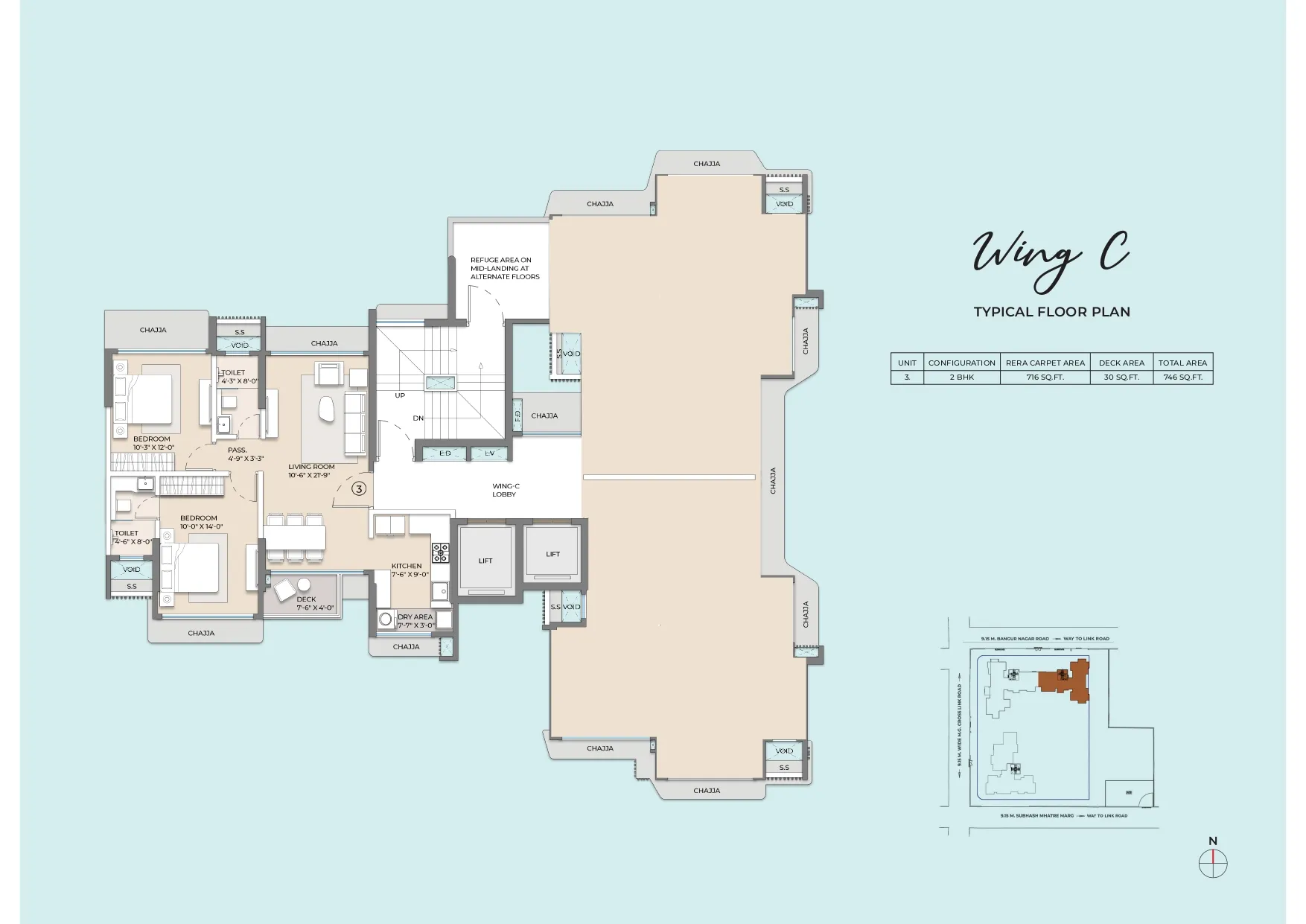 Arkade Evoke Wing C 2 BHK typical floor plan